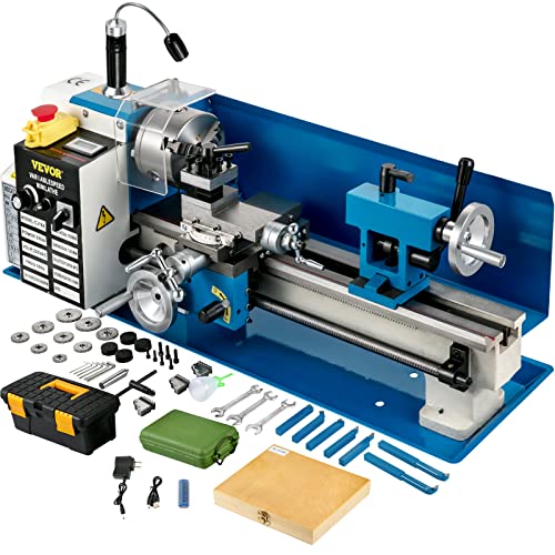 VEVOR Mini Drehmaschine 550 W, Metall Mini Drehmaschine Max. 2500 U/Min, Metallbank Drehmaschine, Metall Mini Drehmaschine, Tischdrehmaschine, Gewinde 12-52 TPI, Mini Drehbank metall, Zubehör Inkl.