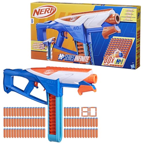 Nerf N Series Infinite Blaster und 80 präzise N1 Darts, Spannschlitten für Präzision und abnehmbares Gurtmagazin, für fortgeschrittene Spieler ab 8 Jahren