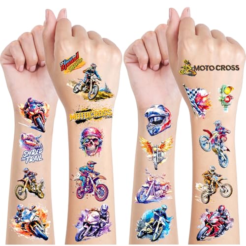 Motocross Glitzer Tattoos für Kinder, 12 Blätter Motorrad Temporäre Tattoo Kinder, Geschenke für Junge Mädchen, Mitgebsel Kindergeburtstag Geschenke Party Deko Cars Jungen
