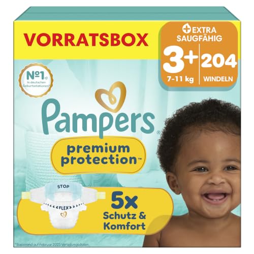 Pampers Premium Protection Größe 3+, 204 Windeln, 7kg-11kg