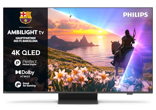 Philips Ambilight 55PUS8600 4K QLED Smart TV - 55 Zoll Display mit P5 Perfect Picture Engine Ultra HD, Titan OS, Dolby Vision und Dolby Atmos Sound