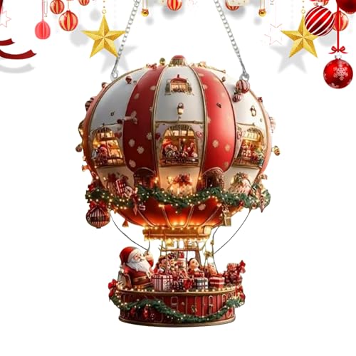 Yaztauho 2D Acryl Anhänger Deko,Weihnachtsmann Heißluftballon Acryl 2D Ornament - Fantasievolle Lichtspiel Dekoration Für Garten Wohnzimmer Schlafzimmer