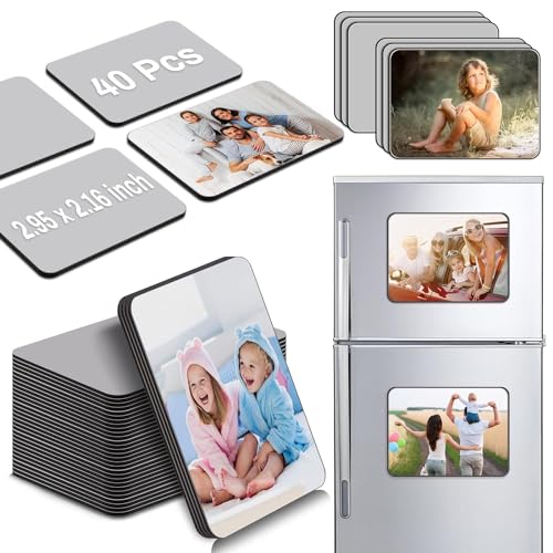 LATERN 40 Stück Sublimations Magnet Rohlinge, 5,5cm x 7,5cm Personalisiert Sublimation Kühlschrank Rohling Magnetisch Aufkleber für Heimwerker Küche Mikrowelle Büro Wand Tür Dekorativ