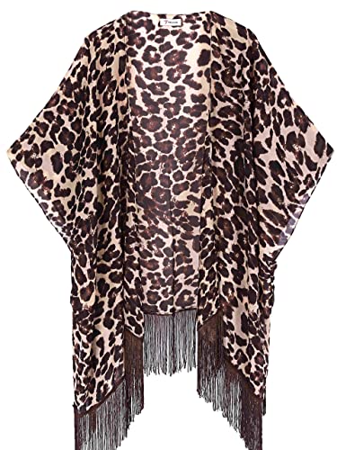 soul young Sommer Strand Kimono für Frauen - Damen Chiffon Pareo Cardigan Cover up Sommerkleider für Bikini(One Size,Braun)