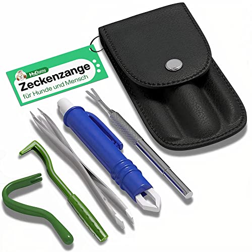 MYDAISY Zeckenzange für Hunde 5er Set mit Etui -Zeckenzange set für Haustiere - Zeckenhaken - Zeckenpinzette