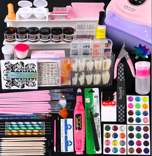 Nagelstudio Set, Acrylpulver mit 30ml Acryl Liquid，Nagelfräser für Gelnägel mit UV Lampe für Gelnägel set, Nageldesign Nagelset Nail Art Geschenke Frauen