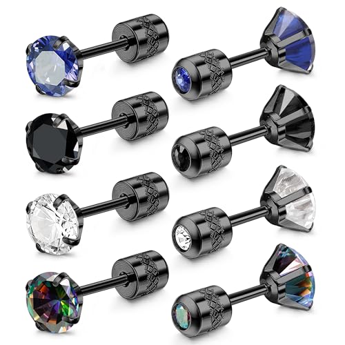 Dochais 4 Paar G23 Titan Ohrstecker Herren Medizinische Ohrstecker Set Klein Ohrringe Hypoallergen Edelstahl Zirkonia Ohrring Geschenke für Damen Kinder Ohrringe 6mm