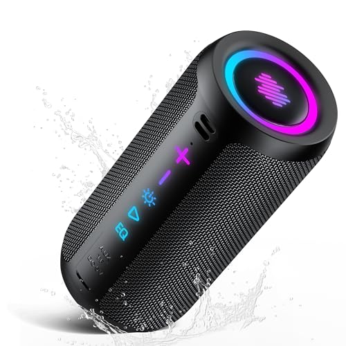 TIMU Bluetooth Lautsprecher mit Licht, Bluetooth 5.4 Musikbox, 25W Dual Lautsprecher, Dualen Bass-Treibern, 20 Std Akku, IPX7 wasserdicht, TWS Paarung, AUX, TF Karte, Geeignet Outdoor/Party/Reisen