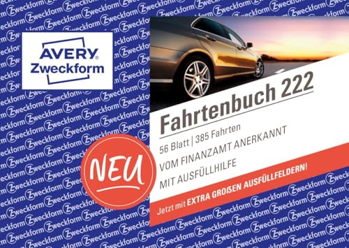 AVERY Zweckform 222 Softcover Fahrtenbuch PKW (Finanzamt anerkannt, DIN A6 quer 148x105mm, 112 Seiten|385 Fahrten, Deutschland & Österreich, Abgrenzung privater/geschäftlicher Fahrten) 1 Stück