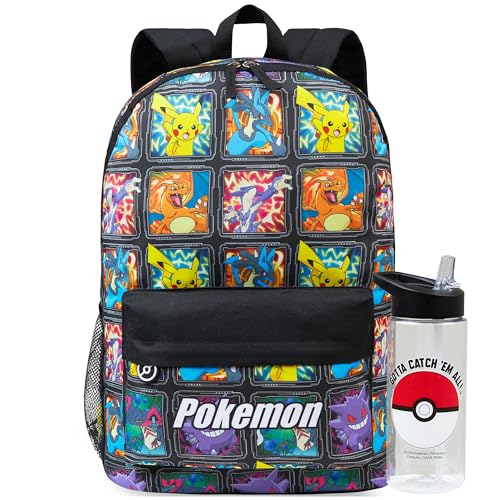 Get Trend Pokemon Rucksack Kinder Set, Kinderrucksack & Trinkflasche, 500ml Schule Sport Freizeit, Geschenk Idee (Multi Pokemon)