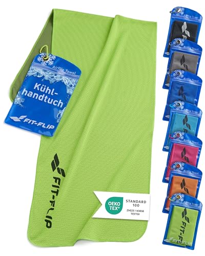 Fit-Flip Kühlendes Handtuch - Ice Cooling Towel und mikrofaser Kühltuch – kühlende Handtücher für Nacken und Hals - Airflip cool Towel für Fitness und Sport - Kühlhandtuch (neon grün, 100x30cm)