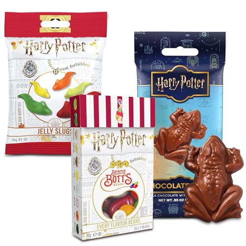 Jelly Belly Harry Potter Schokofrosch mit Sammelkarte, Bertie Bott's Bohnen in sämtlichen Geschmacksrichtungen und Jelly Slugs Gelee-Schnecken