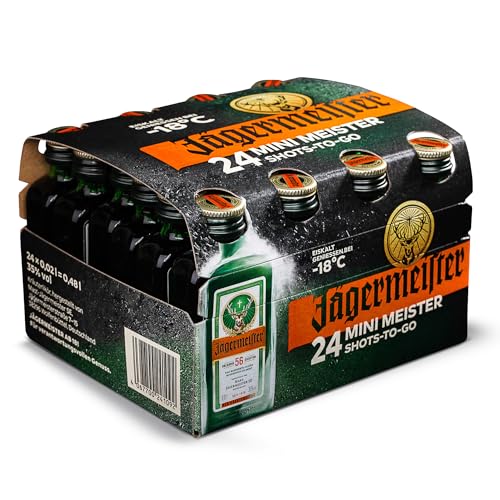 Jägermeister – 24 x 0,02l Premium Kräuterlikör Shots 35% Vol. als Party Geschenk – Aus 56 erlesenen Kräuter – Im Eichenfass gelagert – Das Original aus Wolfenbüttel