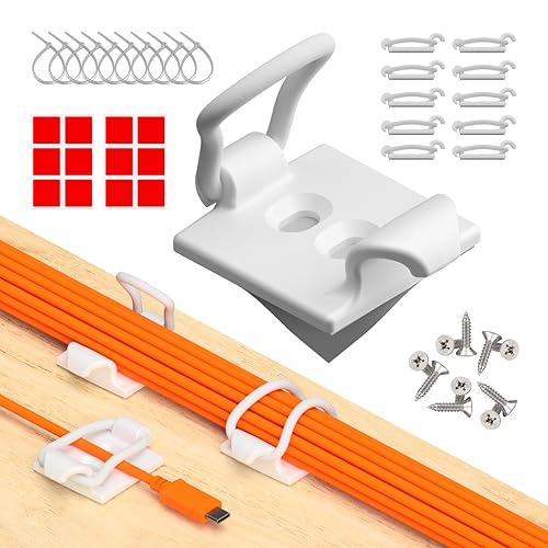 [Hergestellt im UK] 10-Stück verstellbare Selbstklebende Elastische Kabelhalter, Kabelmanagement Organizer für Büro, Zuhause, unter Schreibtisch, hinter TV, HDMI, Laptop/PC/Handy ladekabel (Weiß)