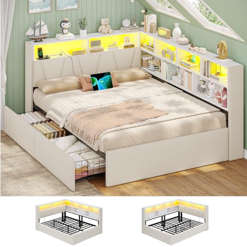 AOGLLATI Polsterbett Schlafsofa 140x200 mit Stauraum(Beige, 140x200cm)