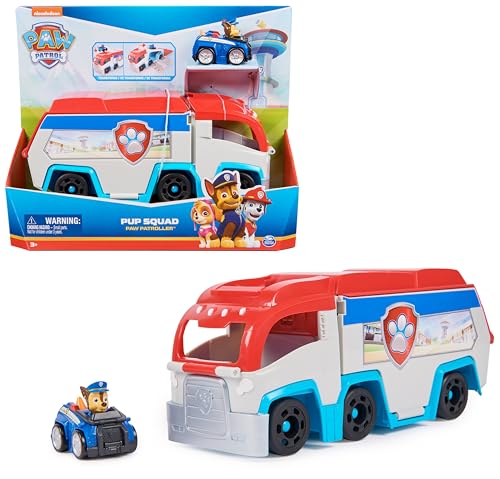 PAW PATROL - Mini-Patroller Pup Squad Teamfahrzeug mit Chase, Transformer Spielzeug mit Startrampe, für Kinder ab 3 Jahren, 25cm