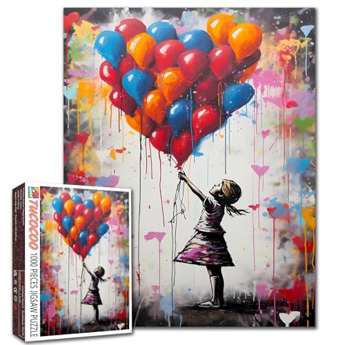 Tucocoo Bunte Ballon-Puzzles für Erwachsene, 1000 Teile, Banksy Little Girl Street Artwork Puzzle 50 x 70 cm, Bunte DIY-Puzzles für Heimdekoration, Familienpuzzle, perfekt für Spieleabende