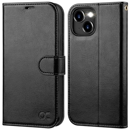 OCASE Kompatibel für iPhone 15 Hülle Handyhülle [Premium PU Leder] [Kartenfach] [Standfunktion] RFID Schutzhülle Klapphülle Handytasche Lederhülle Schwarz