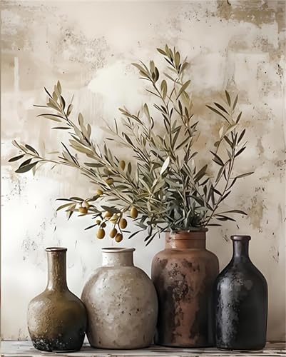 Generisch Ölzweig Malen Nach Zahlen Erwachsene,Paint by Numbers Adults,Diy Malen Nach Zahlen Erwachsene Set Handgemalt Kreativ Bastelset für Geschenk Heimdekoration. (Chinesisches Blumenarrangement)