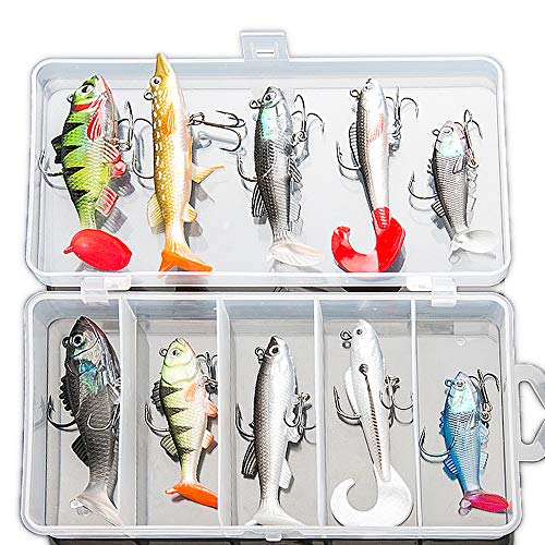 DONQL Angelköder, Kunstköder Gummiköder Set,weicher Fischköder mit scharfen Drillingen raubfisch köder Set,hecht köder üüßwasser-Salzwasser forellen, Barsch, Lachs, Fischen Geschenk für Männe