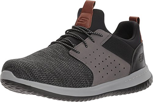 Skechers Herren Delson Camben Sneaker, Black Gray Mesh W Synthetic, 43 EU