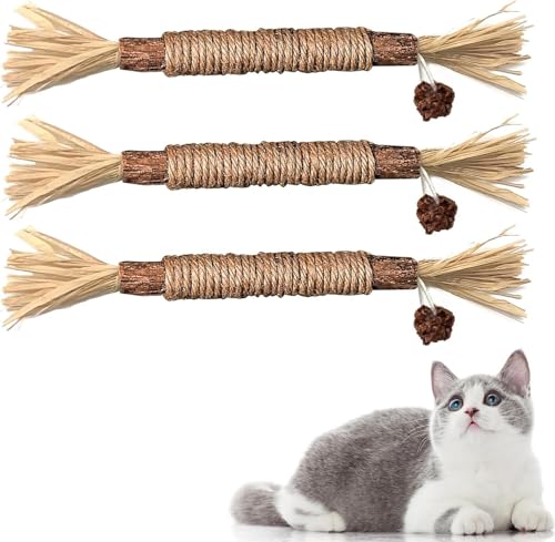 Redreo Katzenminze Sticks, 3 Stück Katzen Kauhölzer Sticks für Katzen Zahnpflege & Gegen Mundgeruch Natürlich Sicher Katzensticks Kausticks