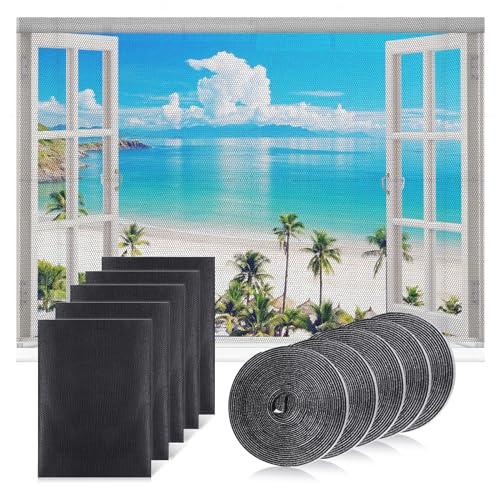 5Stk Fliegengitter Fenster, Fliegengitter Zuschneidbar 130x150cm, Selbstklebend Insektenschutz Window Net mit 5 Rollen Klebeband, Hohe Dichte Mückengitter Fliegennetz, Insektenschutz für Fenster