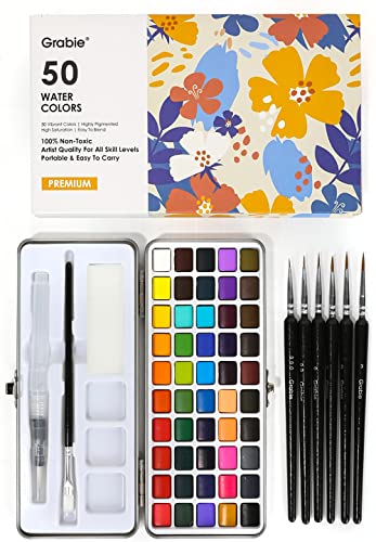 Grabie 50 Farben Aquarellkasten Set mit Detailpinseln für Malerei