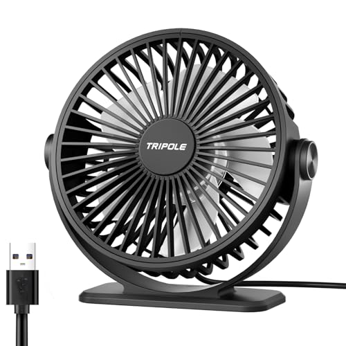 TriPole Ventilator Leiser, Mini Ventilator mit 3 Geschwindigkeiten, USB Tischventilator Leistungsstarker Tragbarer mit 360° Neigung, Fan klein für Einsatz Büro, Schlafzimmer, Reisen