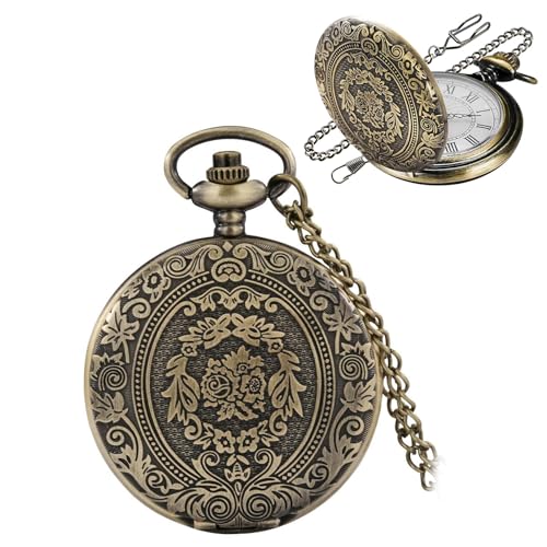 Vintage Taschenuhr, Vintage Taschenuhr mit Kette, Retro Quarz Mit Kette für Männer Frauen Vater Opa Geburtstag Jahrestag, Vintage Skulptur Stil
