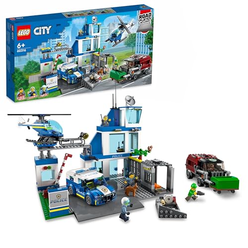 LEGO 60316 City Polizeistation mit Polizeiauto, Müllauto und Hubschrauber, Gebäude zum Bauen mit 3 Figuren, Polizei-Spielzeug für Jungen und Mädchen ab 6 Jahren, Geschenk für Kinder