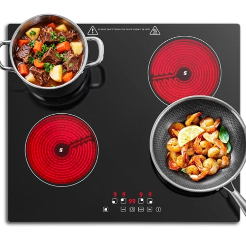 KICHPOWER Glaskeramikkochfeld mit 4 Kochzonen, 60cm Einbau, Herdplatte 4 Kochfelder,Touch-Steuerung, 6000W, 9 Leistungsstufen, 1-99 Min. Timer, für alle Topfarten