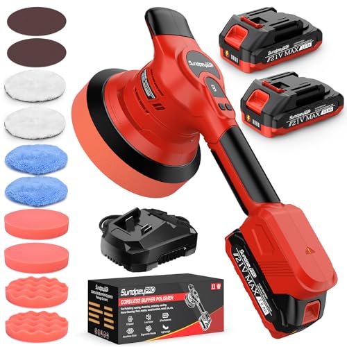 21V Poliermaschine Auto Akku, 6 Zoll Akku Poliermaschine mit Bürstenloser Motor & 2 Akkus & 8 Geschwindigkeitsstufen & 8000 U/min & 9mm Exzenter, für Wachsen, Polieren und Kratzerentfernung
