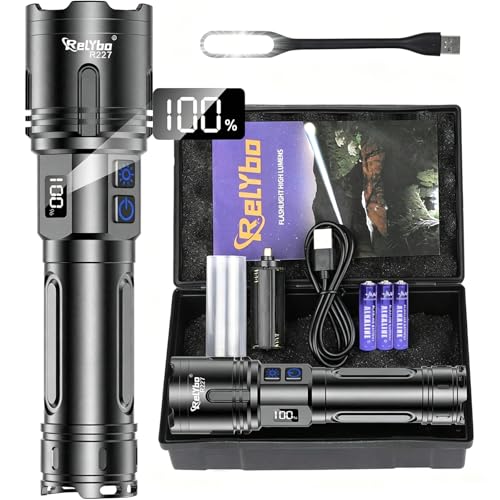 Relybo Taschenlampe LED Aufladbar 1,000,000 Lumen - 1600M Weitschuss