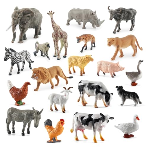 Pluvyze 21 Stück Tiere Figuren Tierfiguren Set Tiere Spielzeug Waldtiere Figuren Bauernhoftiere