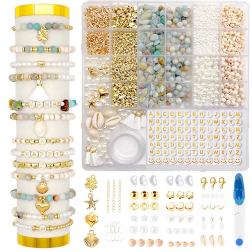 CAwished Natürliche Amazonit Perlen für Armbänder Schmuck Selber Machen Perlen set zum Auffädeln für DIY Beads für Jewellery Making Schaffung, Armband Set Selber Machen für Kinder Erwachsene
