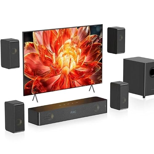 Hölzern 5.1.2CH Soundbar für TV Geräte, 4 Surround-Lautsprecher, 400W Spitzenleistung, Heimkino Virtual Surround Soundsystem Sound Bar mit 5.25'' Subwoofer, ARC/Optisch/BT 5.3/AUX/USB, HiPulse N512