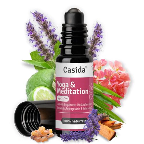 Casida Yoga & Meditation Roll-On - mit Lavendel, Bergamotte, Sandelholz, Rosengeranie, Muskatellersalbei & Weihrauchöl - Ruhe & Balance - 10 ml - Duftöl, Ätherisches Öl für die Aromapflege unterwegs