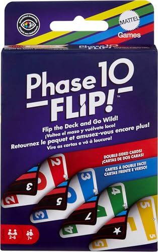 Mattel Games Phase 10 Flip Kartenspiel, Kartenspiel für die ganze Familie mit beidseitig bedruckten Karten, mit speziellen Farbphasen für 2 bis 6 Spieler, HYN12