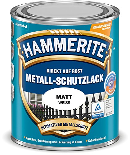 Hammerite Metallschutzlack Matt, 3in1- Rostschutz, Weiß, 250 ml