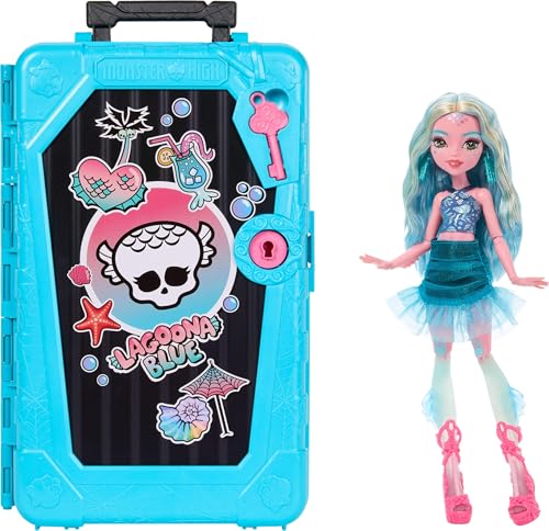 Monster High Skulltimate Secrets Lagoona Blue Puppe und Zubehörset, Destination: Gore-geous Oasis mit Koffer und über 19 Zubehörteilen wie Kleidung, JDR51