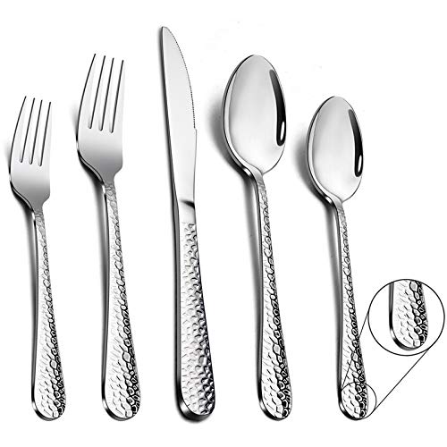 TEAMFAR Besteck Set, 60-teilig Edelstahl Besteckset Essbesteck Set Service für 12 Personen, Hammergriff Tafelbesteck mit Messer Gabel Löffel, Hochglanzpoliert & Spülmaschinengeeignet