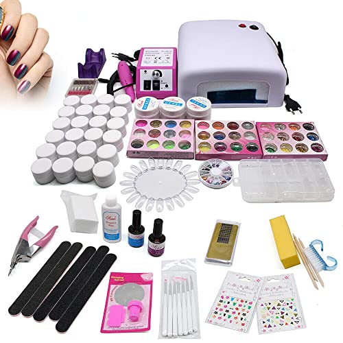 Profi Gel UV Nagelstudio Starter Set mit Fräser und Nagellampe, UV Gel ideales Starterset Nagelset Nägel Einsteigerset für KüNstliche FingernäGel und AnfäNger