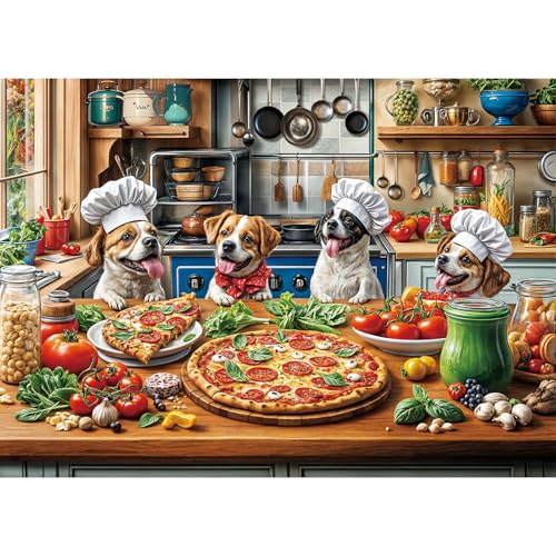 Puzzle 1000 Teile,Puzzle Erwachsene, EIN Herausforderndes Rätsel,Puzzlespiele für Die Ganze Familie,Geschenke für Frauen,Geschenke für Männer,Thema:Pizza -Abendessen für Hunde