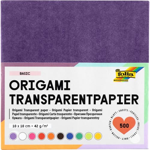folia 825/1010 - Transparentpapier - Faltblätter, 10 x 10 cm, 500 Blatt, 42 g/qm, sortiert in 10 Farben - ideal für wunderschöne Faltfiguren und -formen