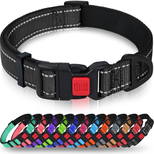 Taglory Hundehalsband, Weich Gepolstertes Neopren Nylon Hunde Halsband für Mittlere Hunde, Verstellbare und Reflektierend für das Training, Schwarz