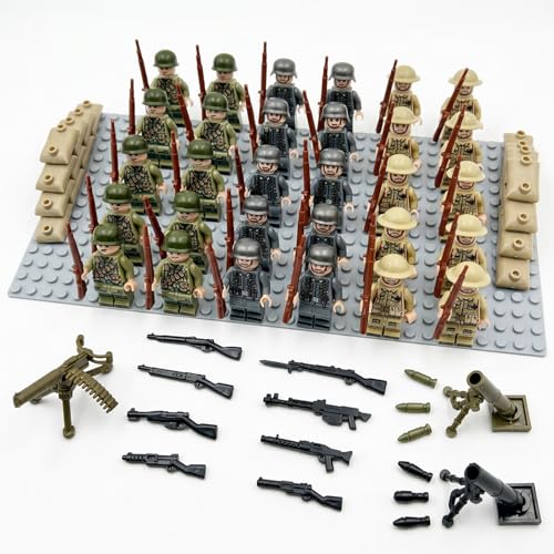 WuiCtvz 1 Kit Soldier Action Figures, Soldaten, 30 Mini Figures Military Kit, Enthält Mörser*2Maschinengewehr *1Bodenplatte*1Sandsack*20 Perfekt Für Geschichtsinteressierte