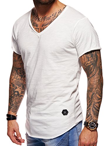 behype. Herren Oversize Kurzarm Basic T-Shirt V-Neck 20-1720 Weiß S