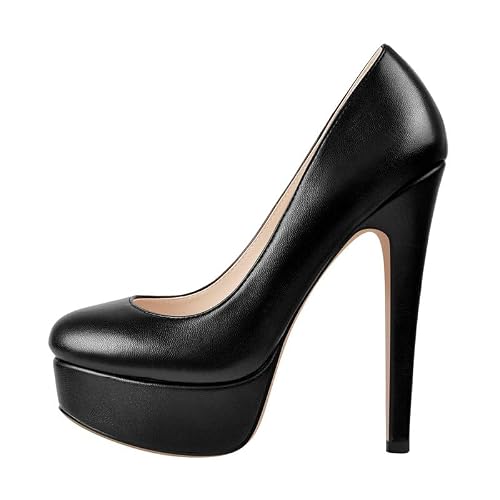 MissHeel Plateau Pumps High Heels Pumps Stielttos Pfennigabsatz Schwarz PU EU 45