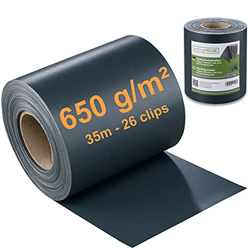 WORKINGHOUSE PVC Sichtschutzstreifen 650g/m² Premium für Doppelstabmatten Zaun – 35m Rolle, Anthrazit RAL 7016 | Wind- & Blickschutz, wetterfest, inkl. Clips
